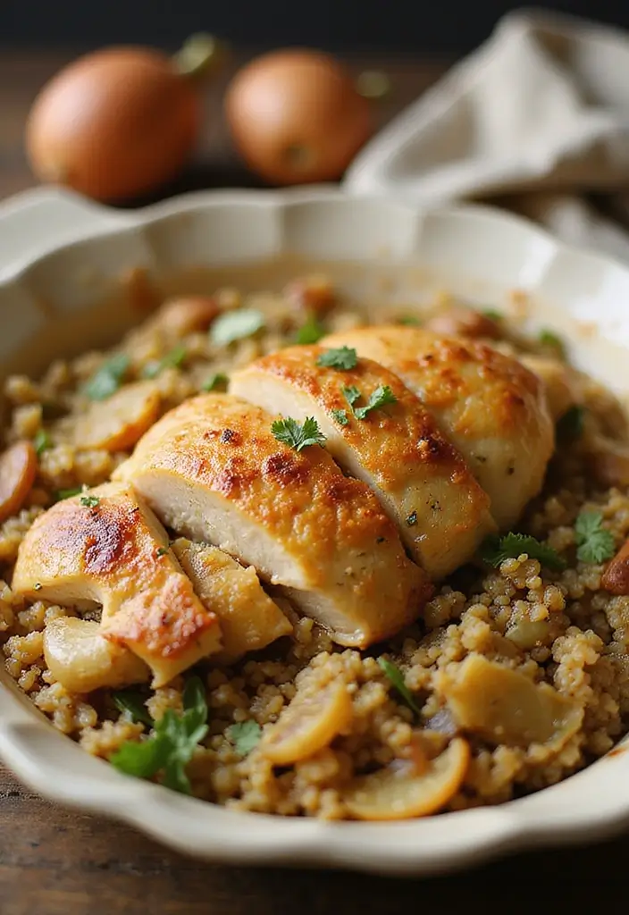 25 French Onion Baked Chicken Recipes For Family Dinners 23 25 French Onion Baked Chicken Recipes For Family Dinners - 23. French Onion Chicken Bake with Quinoa