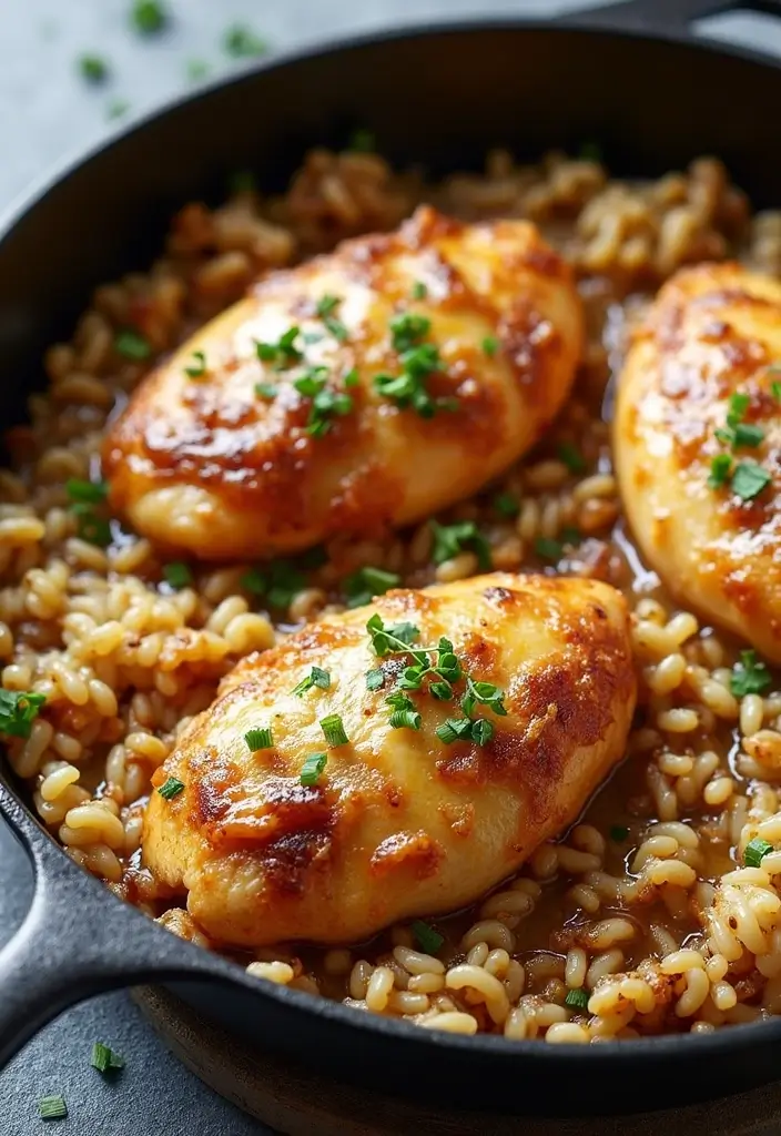 25 French Onion Baked Chicken Recipes For Family Dinners 3 25 French Onion Baked Chicken Recipes For Family Dinners - 3. One-Pan French Onion Baked Chicken and Rice