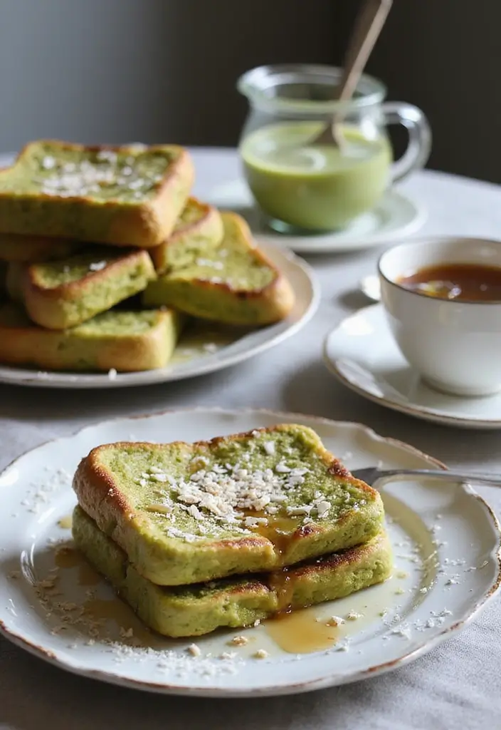 27 Brunch Recipes With French Toast Sticks Everyone Loves - 9. Matcha Green Tea French Toast Sticks