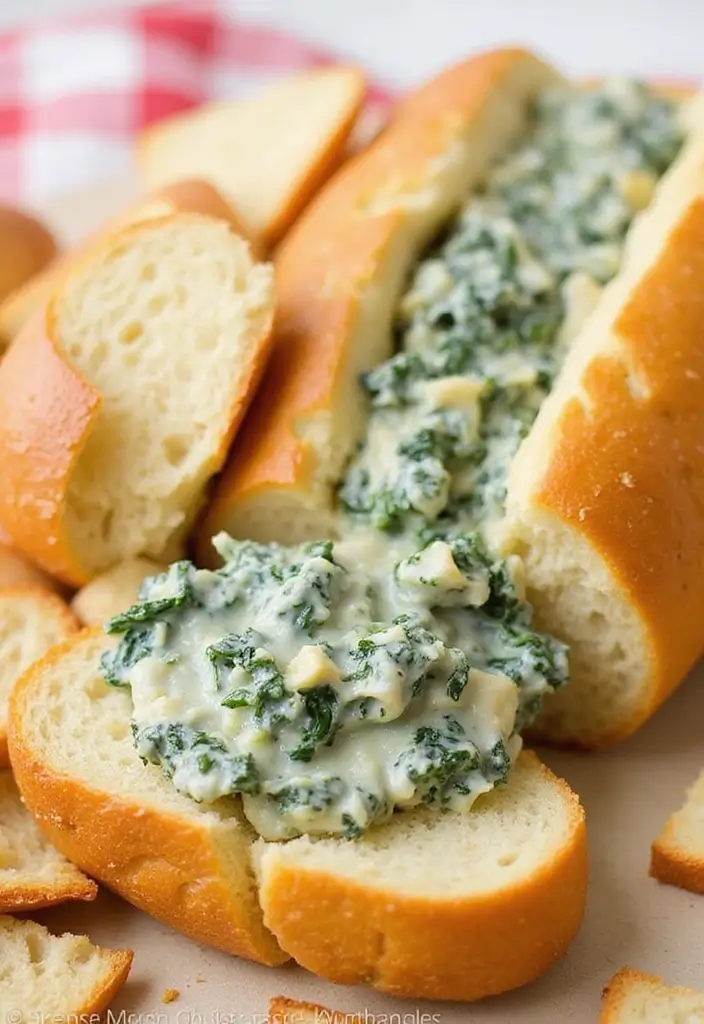 27 Recipes With French Bread Loaf Perfect For Sharing 5 27 Recipes With French Bread Loaf Perfect For Sharing - 5. Spinach and Artichoke Dip French Bread