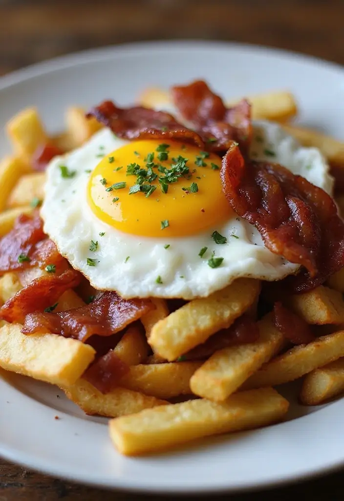 27 Recipes With French Fries Simple And Creative 9 27 Recipes With French Fries Simple And Creative - 9. Fries with Egg and Bacon