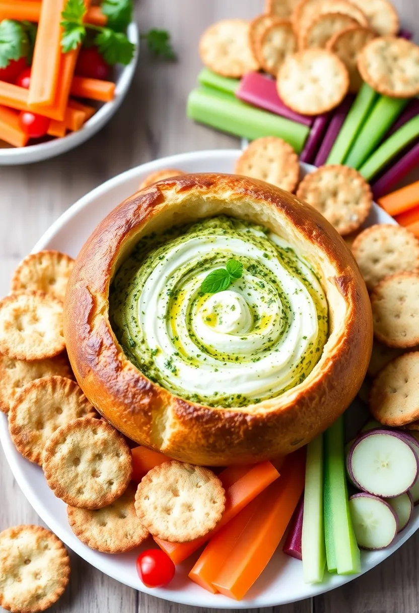 30 Cob Loaf Dip Recipes French Onion Style For Parties 12 30 Cob Loaf Dip Recipes French Onion Style For Parties - 12. Pesto and Cream Cheese Cob Dip