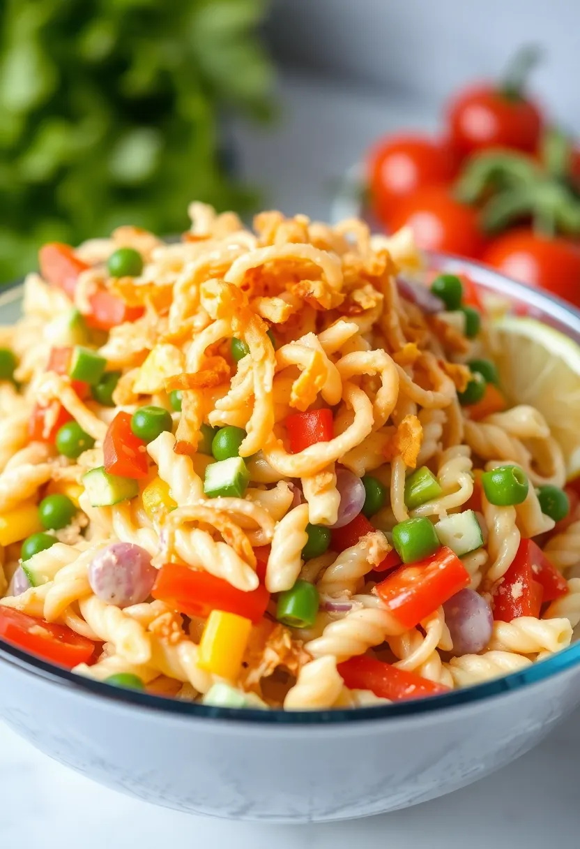 30 French Fried Onion Recipes Perfect For Crunch Lovers 17 30 French Fried Onion Recipes Perfect For Crunch Lovers - 17. Crispy Onion Topped Pasta Salad