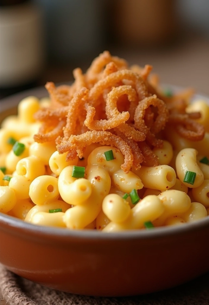 30 French Fried Onion Recipes Perfect For Crunch Lovers 4 30 French Fried Onion Recipes Perfect For Crunch Lovers - 4. Crispy Onion Ring Topped Mac and Cheese