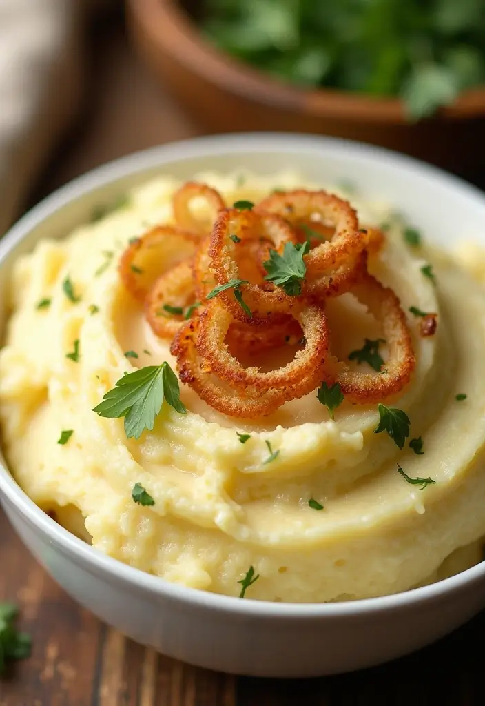 30 Recipes With French Fried Onions: Crispy And Delicious 27 30 Recipes With French Fried Onions: Crispy And Delicious - 27. Creamy Garlic Mashed Potatoes with Fried Onions