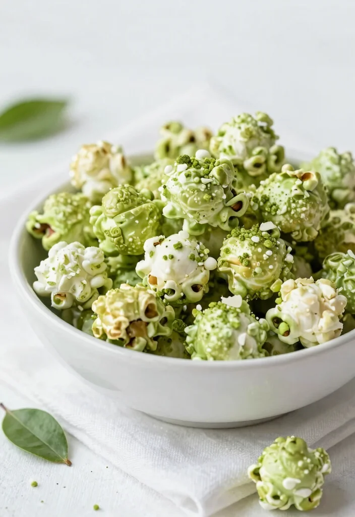 10 Popcorn Dessert Recipes for Sweet and Crunchy Snacks - 7. Matcha White Chocolate Popcorn 1