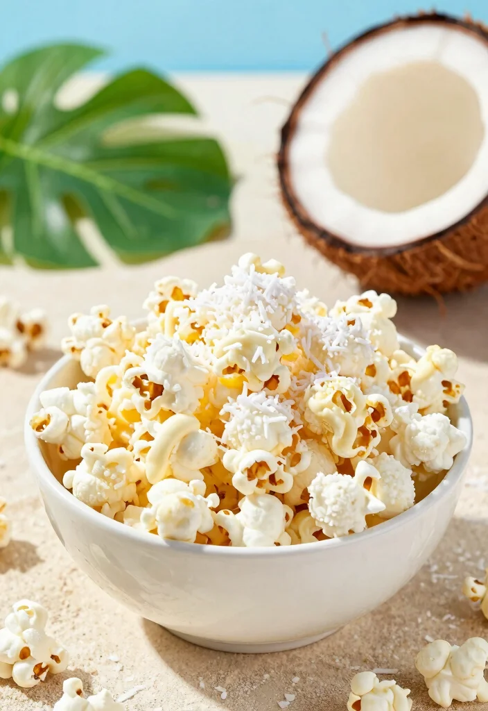 10 Popcorn Dessert Recipes for Sweet and Crunchy Snacks - 9. Tropical Coconut Popcorn 1