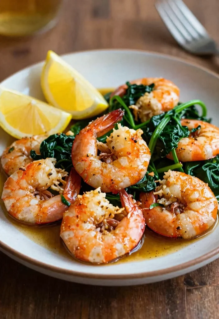 12 Healthy Clean Eating Fish Recipes for Simple Meals - 11. Garlic Butter Shrimp with Spinach 1