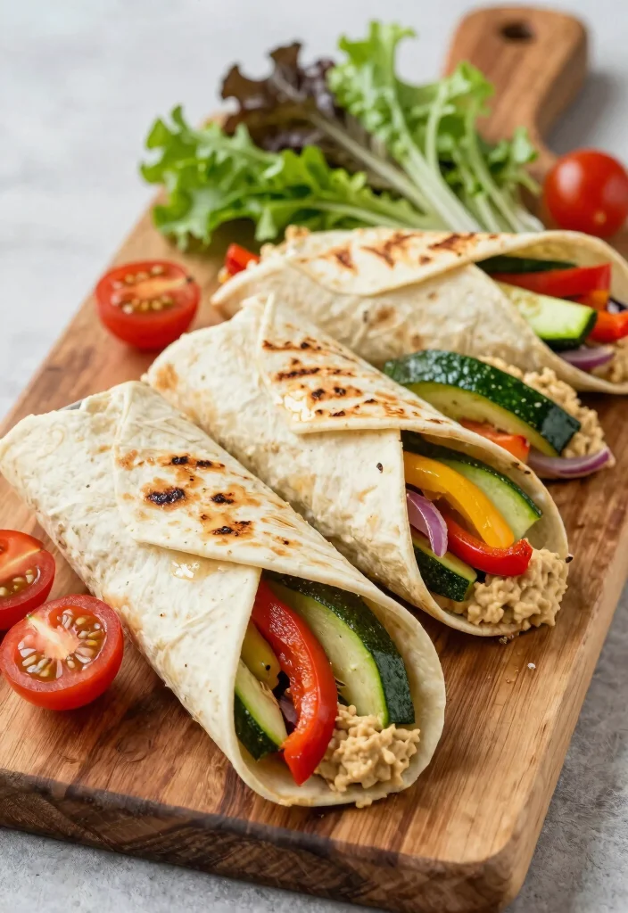 12 Mediterranean Dinner Recipes for Fresh Healthy Meals - 8. Roasted Vegetable and Hummus Wraps 1