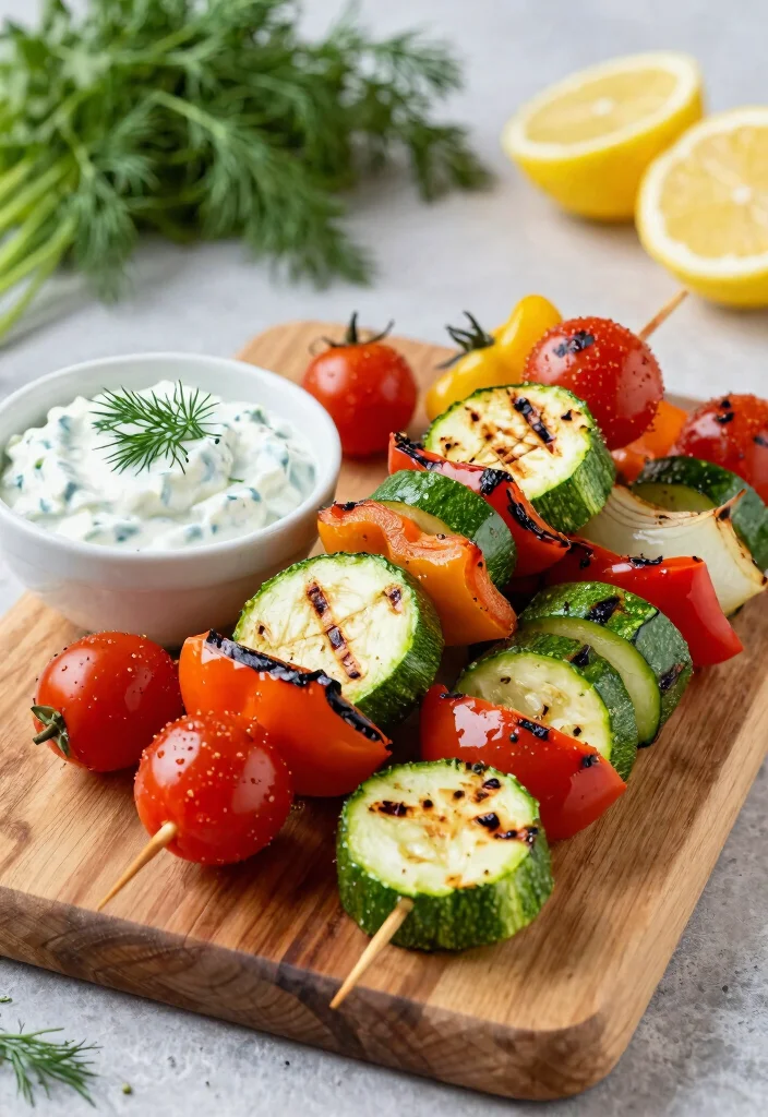 12 Mediterranean Dinner Recipes for Fresh Healthy Meals - 9. Grilled Vegetable Skewers with Tzatziki 1