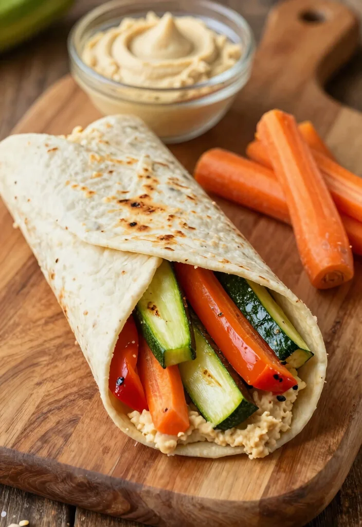 12 Noom Dinner Recipes for Balanced Weight Friendly Eating - 6. Garlic Roasted Vegetable and Hummus Wrap 1