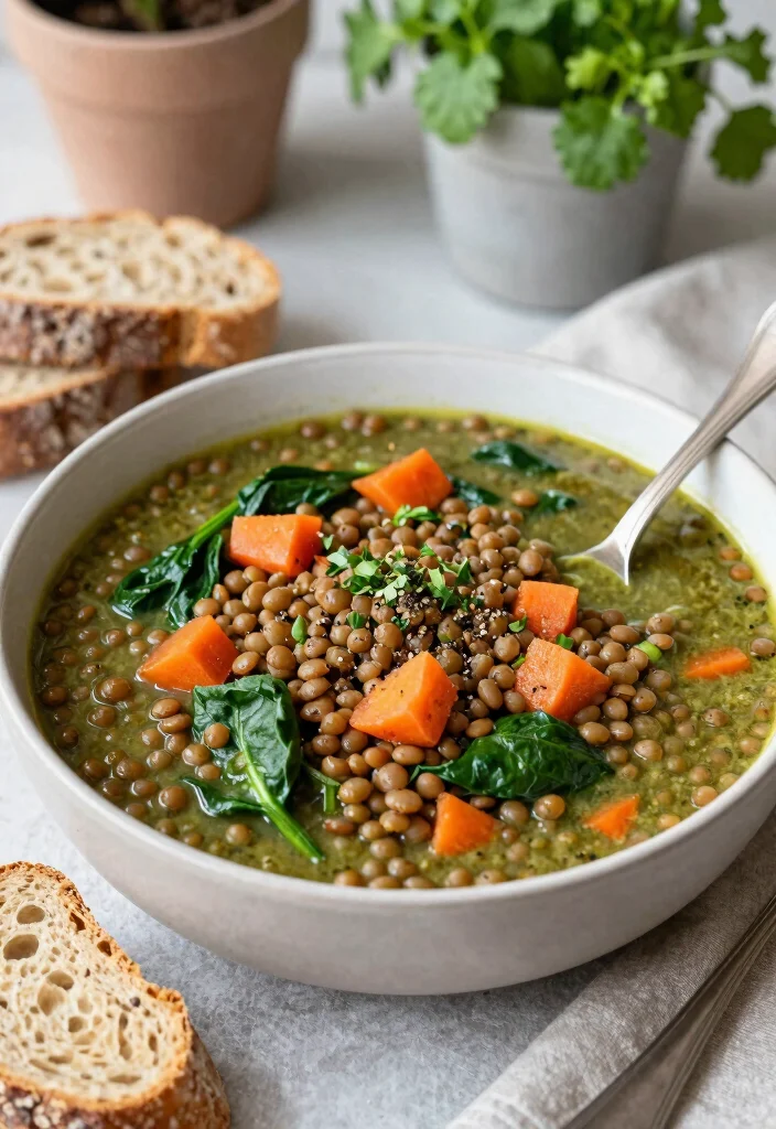 12 One Pot Vegan Recipes for Easy Clean Up Meals - 4. Lentil and Spinach Stew 1