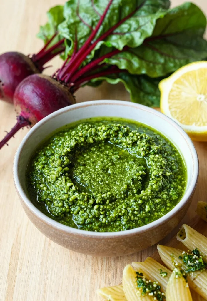 12 Vegan Pesto Recipes for Fresh Plant Based Meals - 9. Beet Green Pesto 1